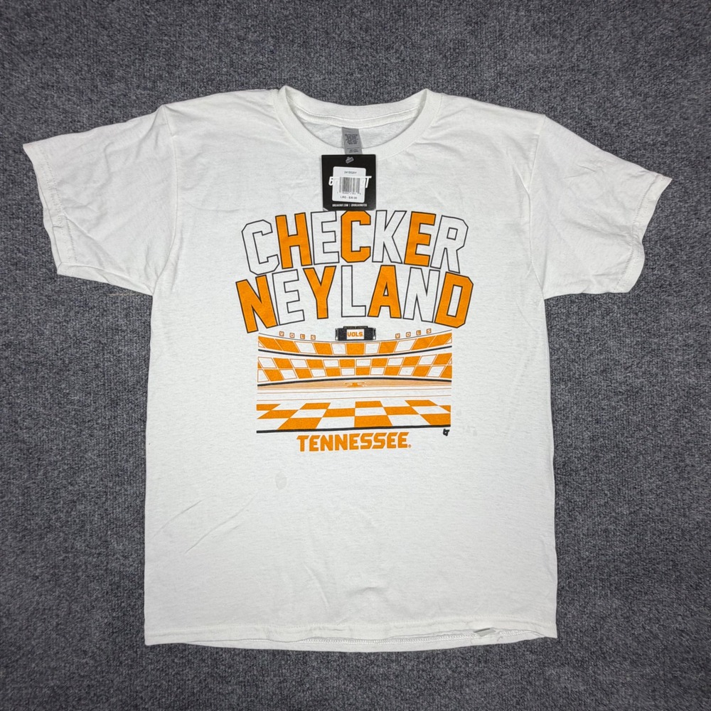 BreakingT Tennessee Volunteers Checker Neyland Youth T-Shirt White Large NWT